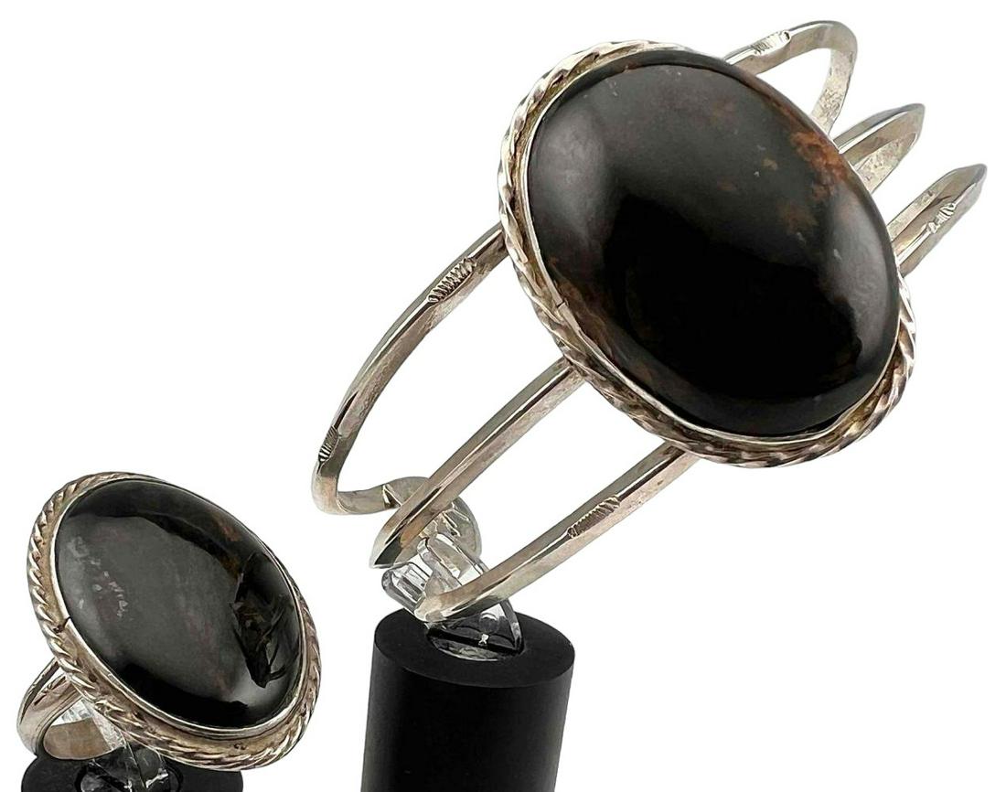 Native American Sterling Silver Agate Bracelet & Ring (1 of 14)