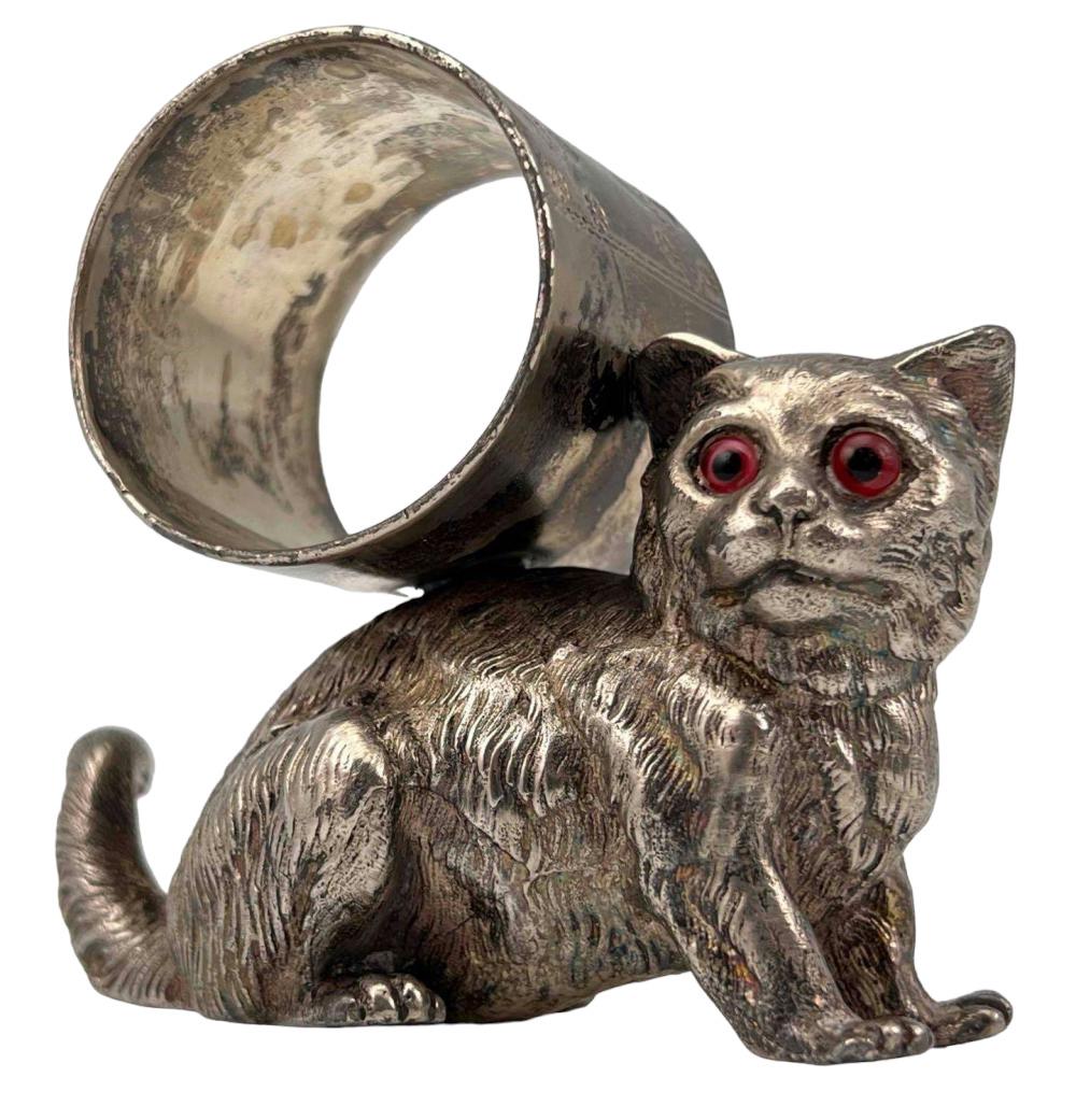 Meriden Silver Plate Glass Eye Cat Napkin Ring (1 of 13)