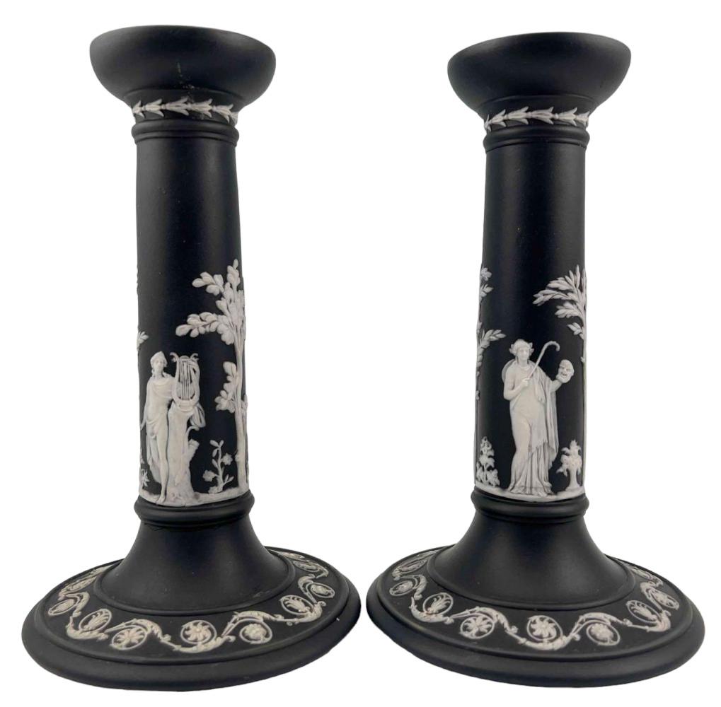 Pair Of Wedgwood Black Basalt Candlesticks (1 of 12)