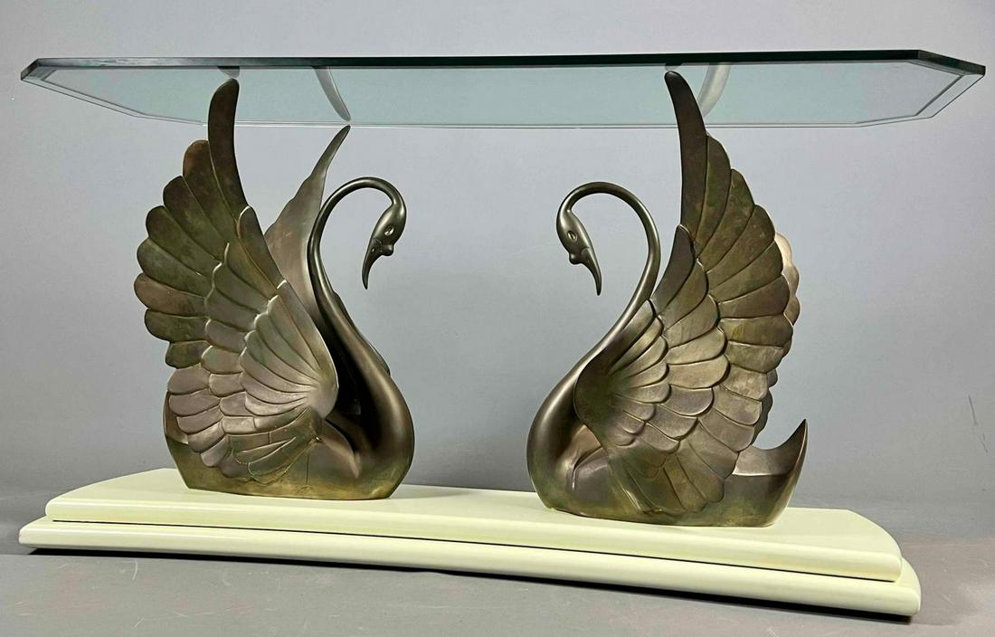 Figural Bronze Swan Console Table (1 of 15)