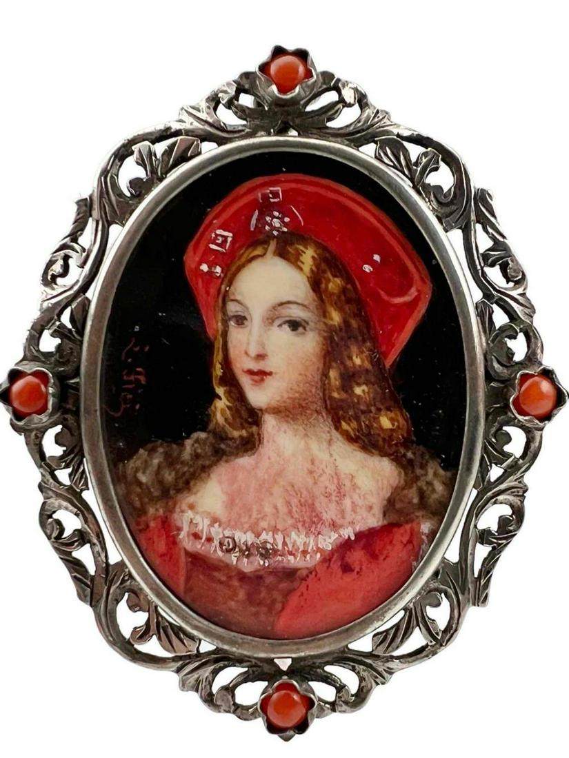 800 Silver Miniature Portrait Pendant Brooch (1 of 10)