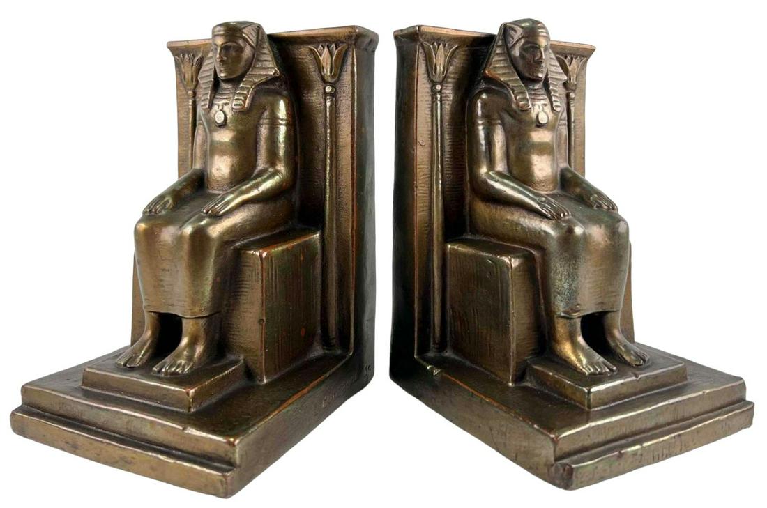 Armor Bronze Copper Overlay Egyptian Revival Bookends (1 of 13)