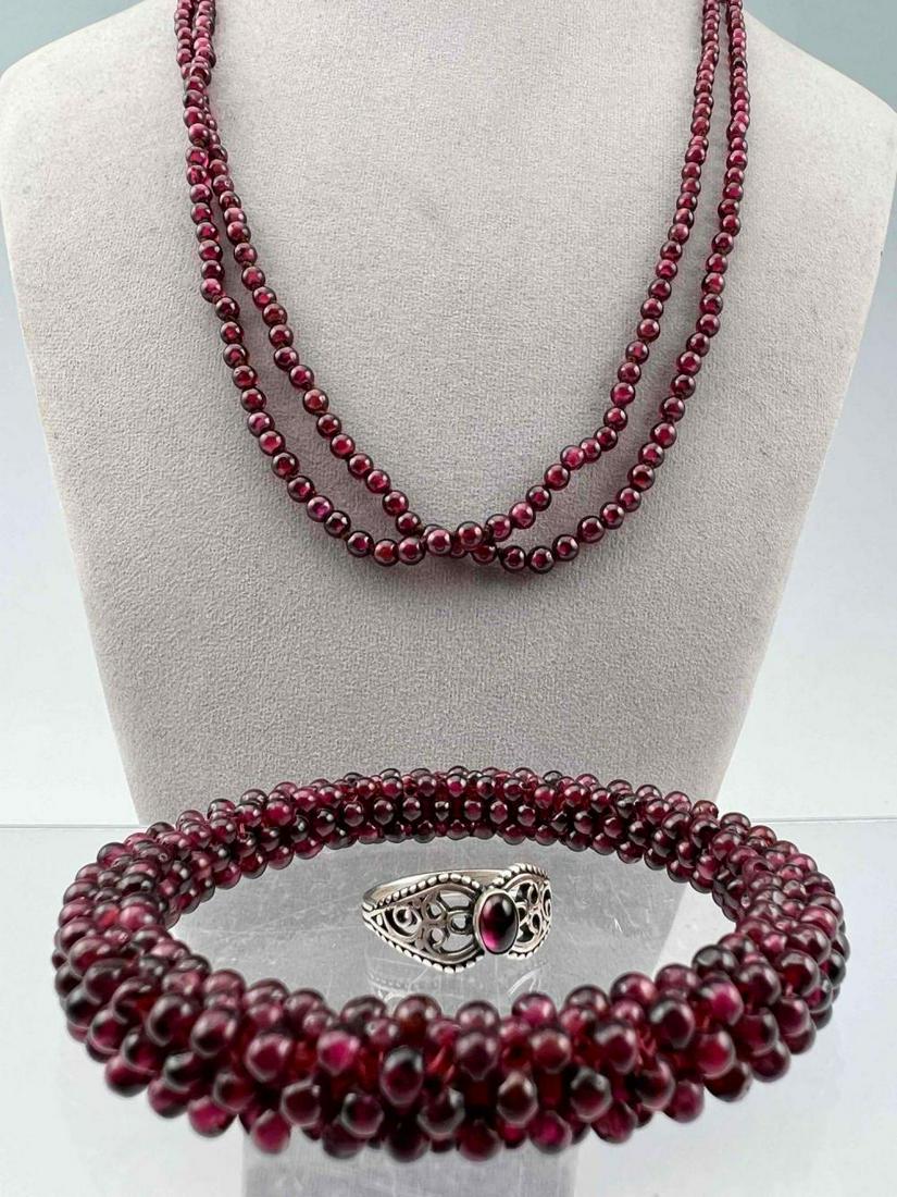Sterling Silver Garnet Necklace, Ring, & Bangle Bracelet (1 of 10)