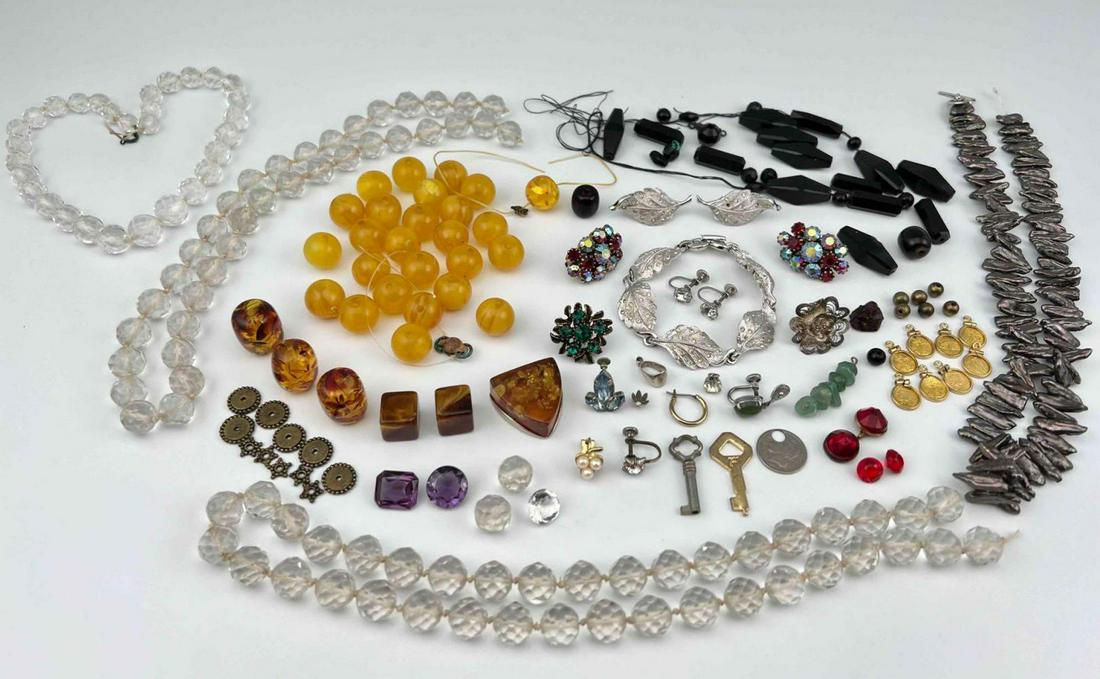 Jewelry Making Lot, Including Loose Topaz Stones, Freshwater Pearls, Rock Crystal Beads, & Sterling (1 of 10)