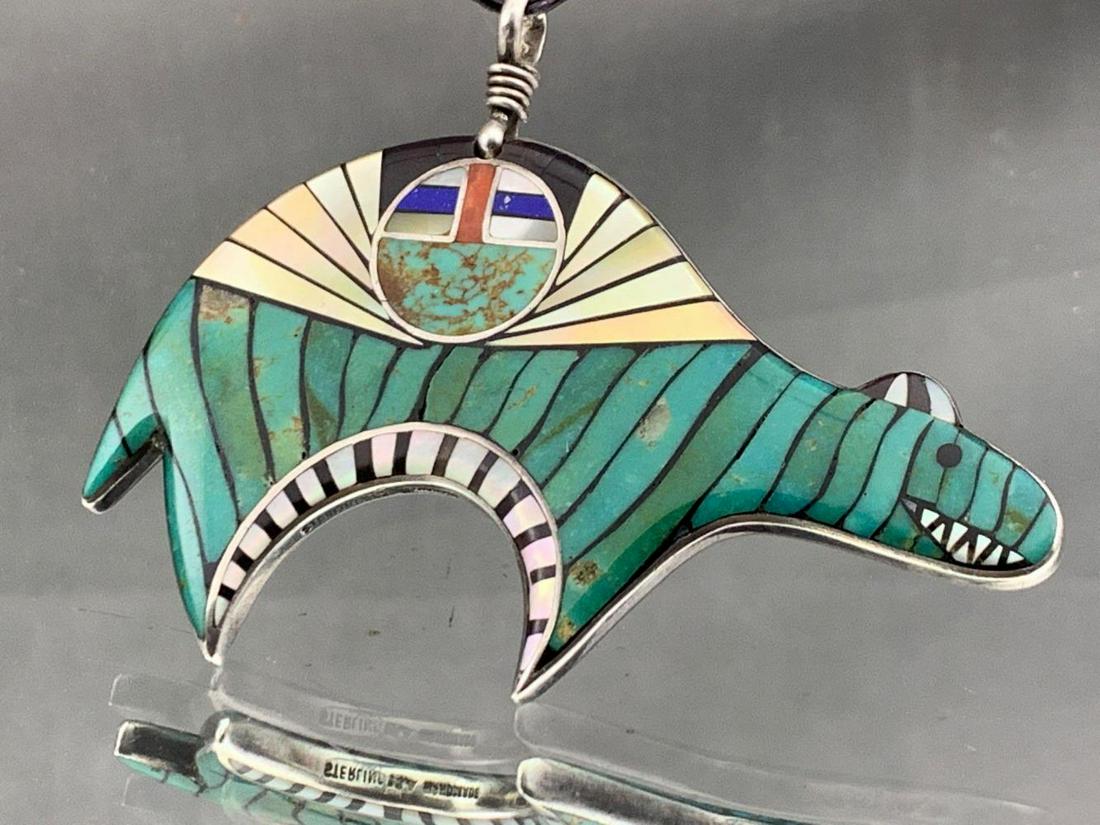 Sterling Silver Turquoise Inlay Bear Pendant (1 of 8)