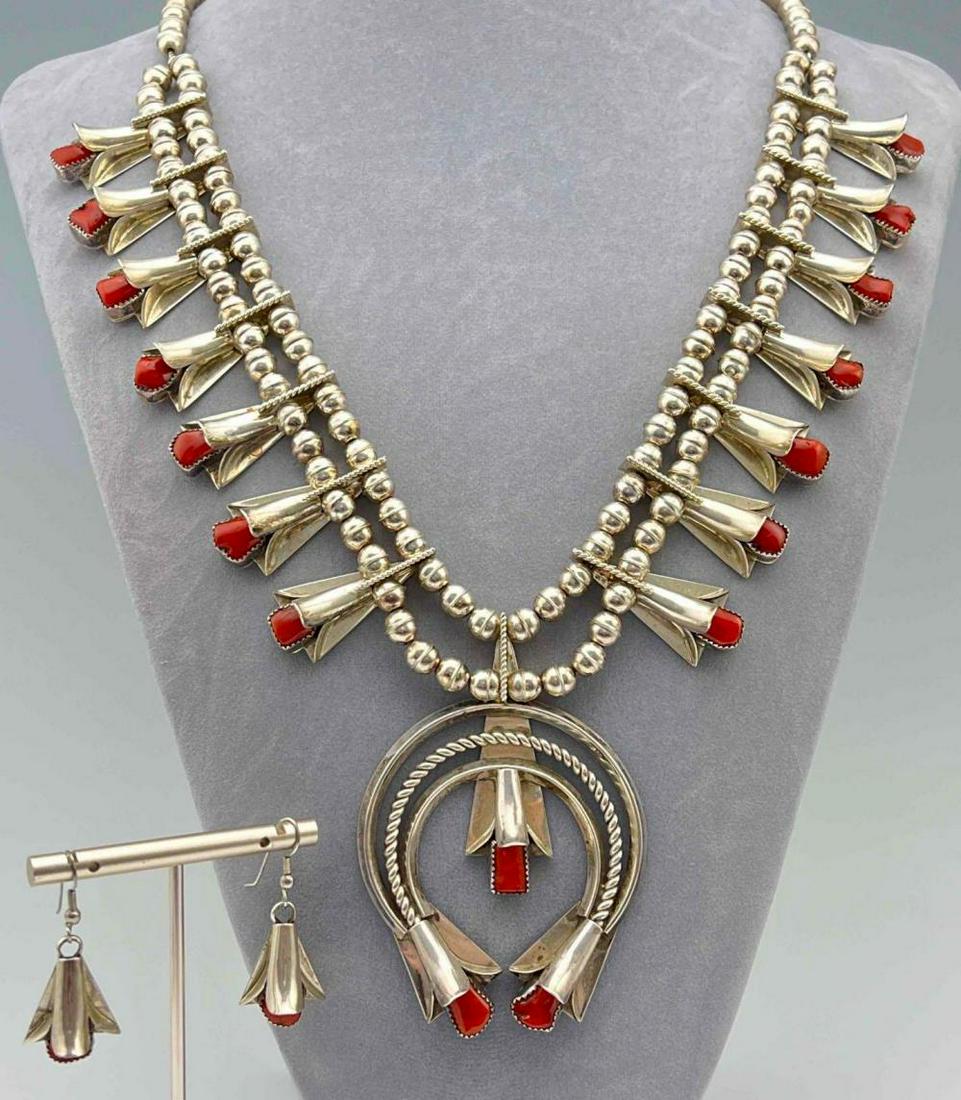 Phenomenal Navajo Sterling Silver Spiny Oyster Squash Blossom With Matching Earrings (1 of 12)