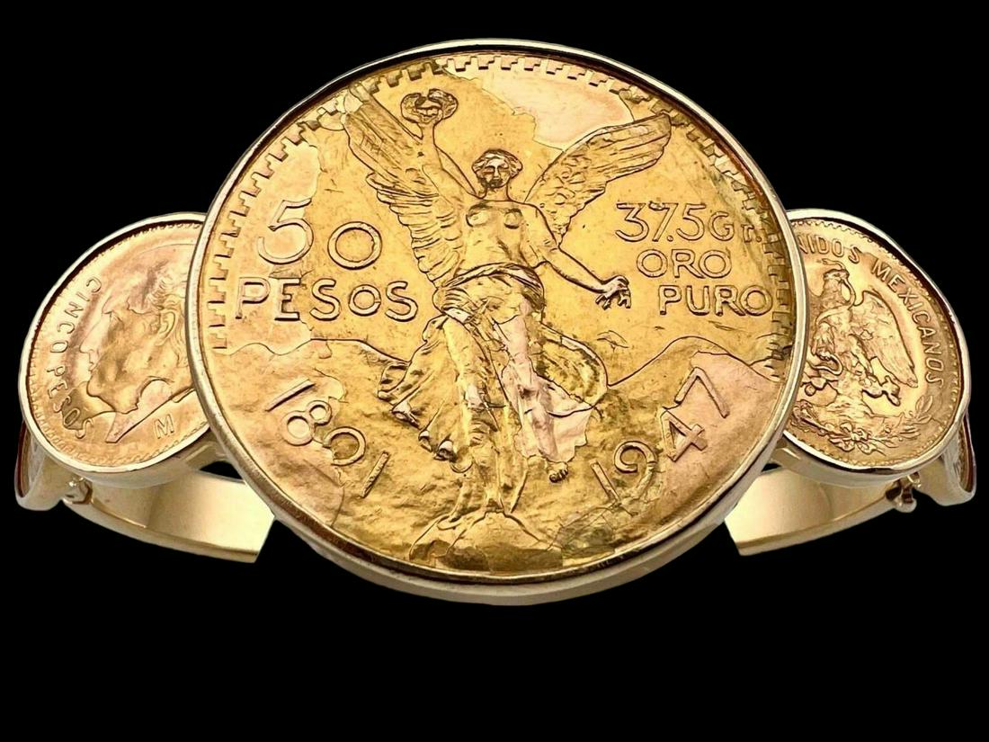 Gold Mexican Coin Bracelet set in18K (1 of 14)