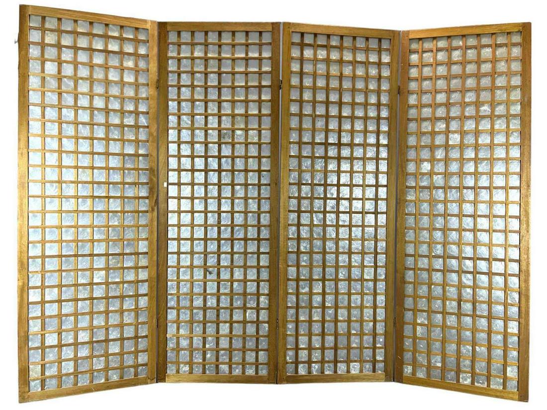 Mid Century Capiz Shell Shoji Style Lattice Folding Screen (1 of 12)
