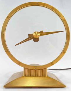 Jefferson Golden Hour Mystery Clock Art Deco Electric Desk Clock: Jefferson Golden Hour Art Deco Electric Desk Clock. Running, unknown timekeeping accuracy. Marked "Jefferson Golden Hour electric clock, Jefferson Electric Company Bellwood, Illinois. 115V. A.C. 60 CY