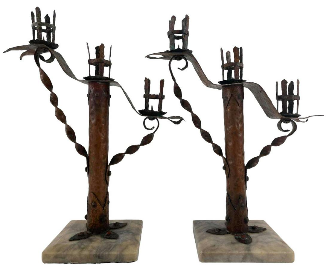 Pair Of Arts & Crafts Hand Wrought Copper Candelabra (1 of 11)