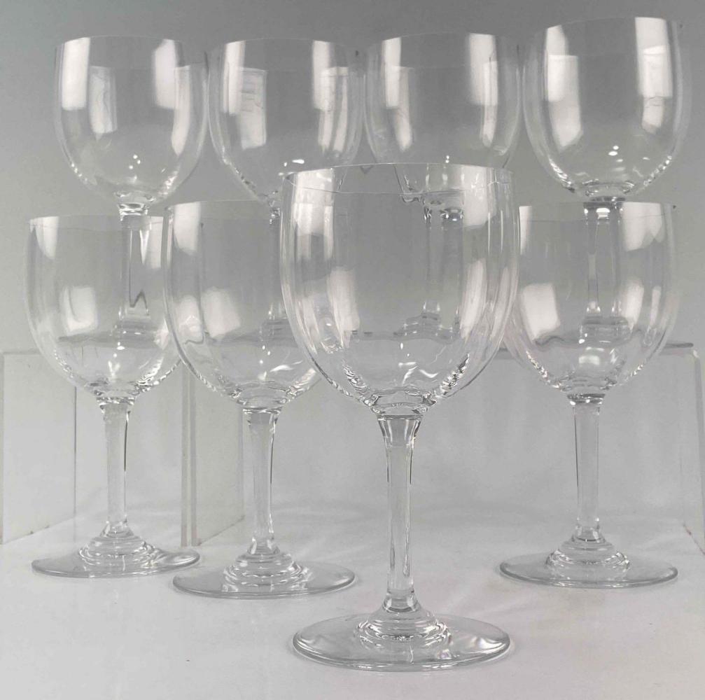 Set Of 8 Baccarat Crystal Montaigne Optic Claret Wine Glasses: Set Of 8 Baccarat Crystal Montaigne Optic Claret Wine Glasses. Marked Baccarat France. Each Approximately 6.5H x 3.25W in.
