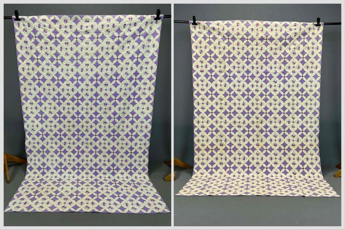 Pair Of Vintage Hand Stitched Twin Quilts: Pair Of Vintage Hand Stitched Twin Quilts. Approximately 91.0L x 58.5W in. Approximately 89.75L x 58.0W in.
