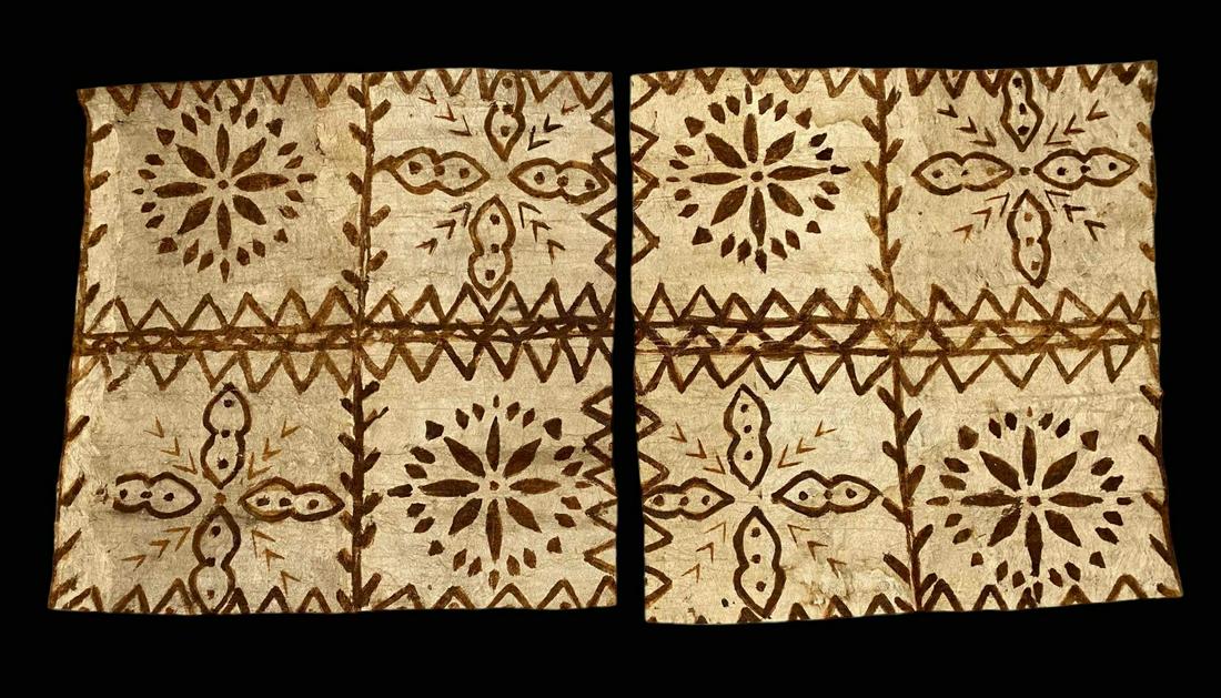Pair Of Tongan Tapa Cloth Panels: Pair Of Tongan Tapa Cloth Panels. Approximately 31.0L x 29.5W in. Approximately 30.0L x 30.25W in.