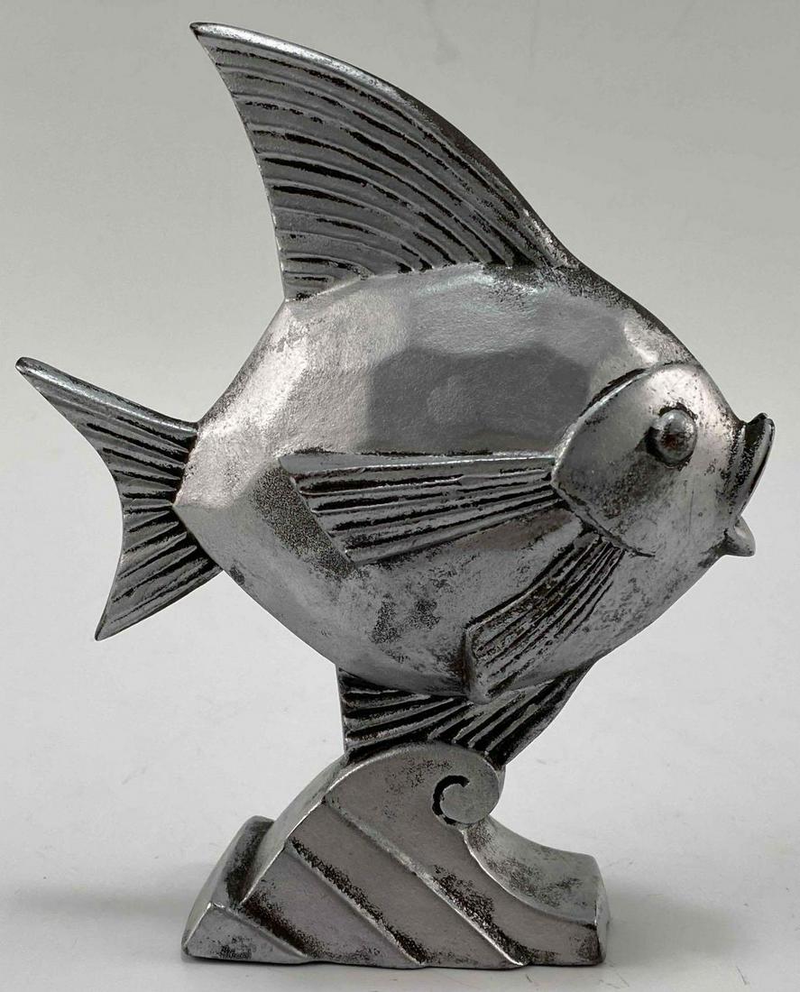 German Art Deco Silvered Bronze Fish Sculpture (1 of 8)