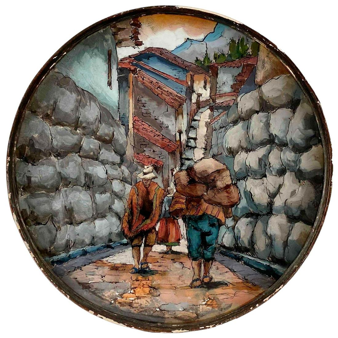 Unusual Reverse Painted Glass Tray, Cuzco Peru (1 of 15)