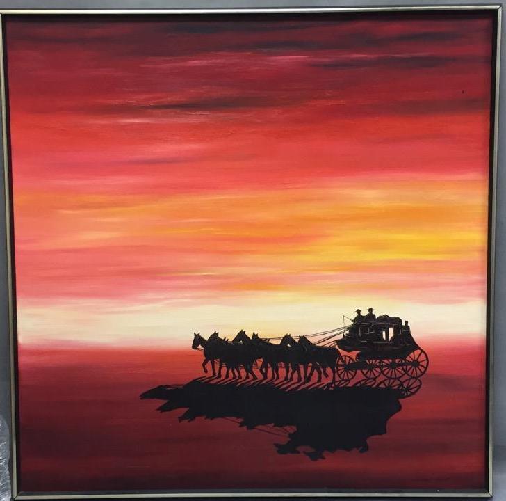 Large Mid Century Stagecoach Oil On Canvas (1 of 4)