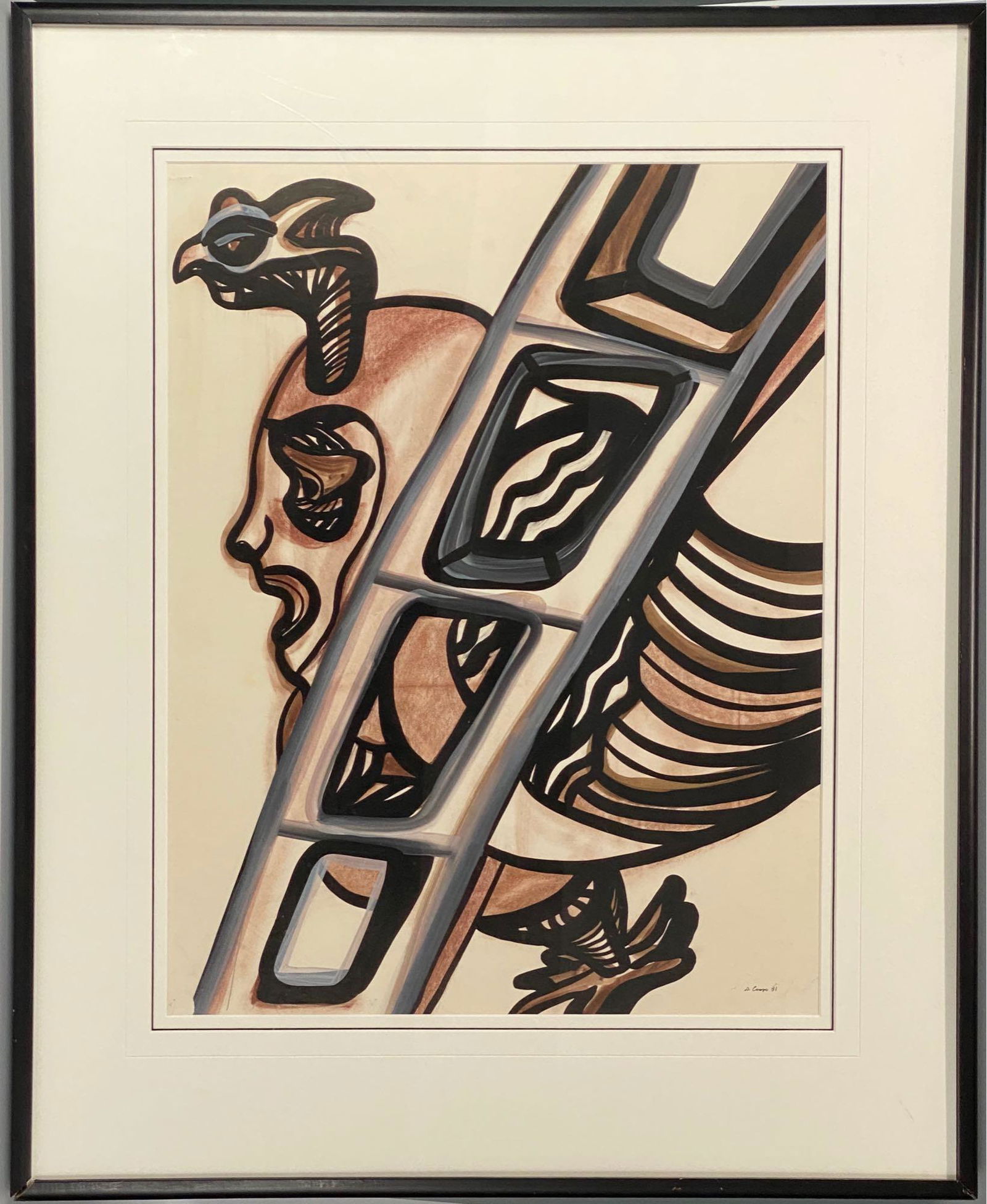 Dick Crispo 1981 Abstract Figural Composition in Charcoal and Ink, Carmel California (1 of 17)