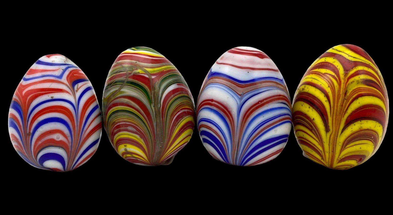Four Unusual Art Glass Swirled Eggs, Probably Antique (1 of 14)