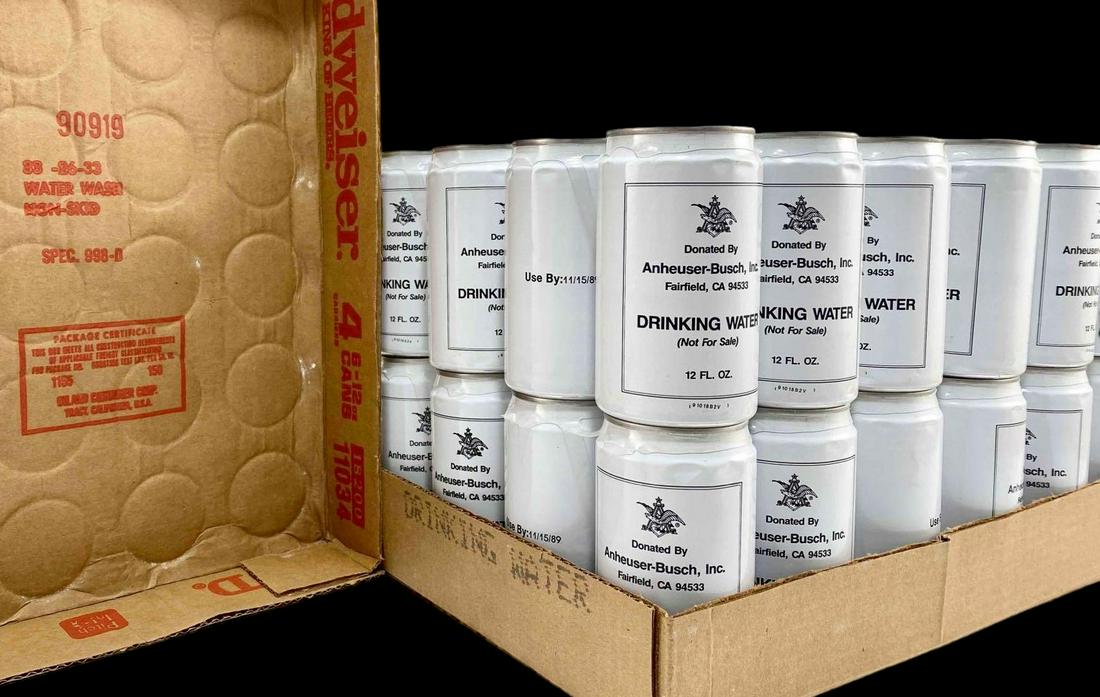 Vintage Anheuser-Busch California Firefighter Emergency Supply Drinking Water: Vintage Anheuser-Busch Emergency Supply Drinking Water. These extremely rare early examples of the Anheuser-Busch emergency drinking water program were produced at the request of the California state 
