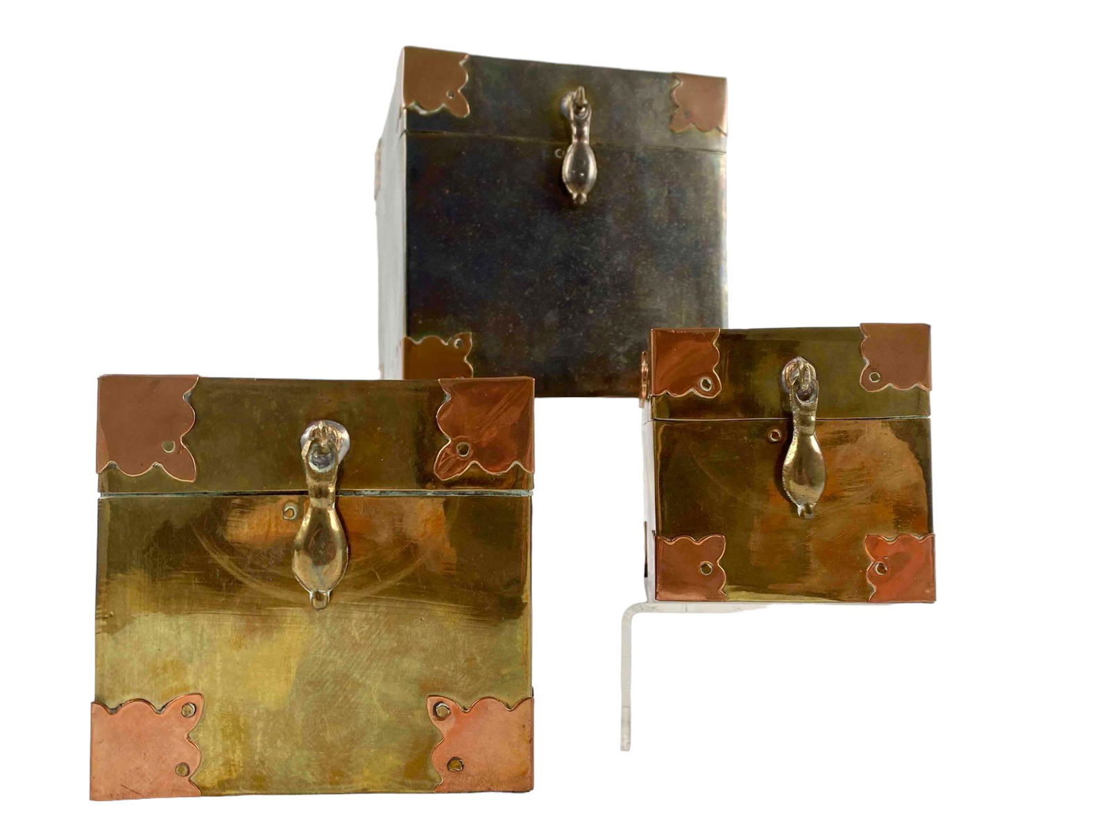 Lot of Three Nesting Brass and Copper Boxes (1 of 19)