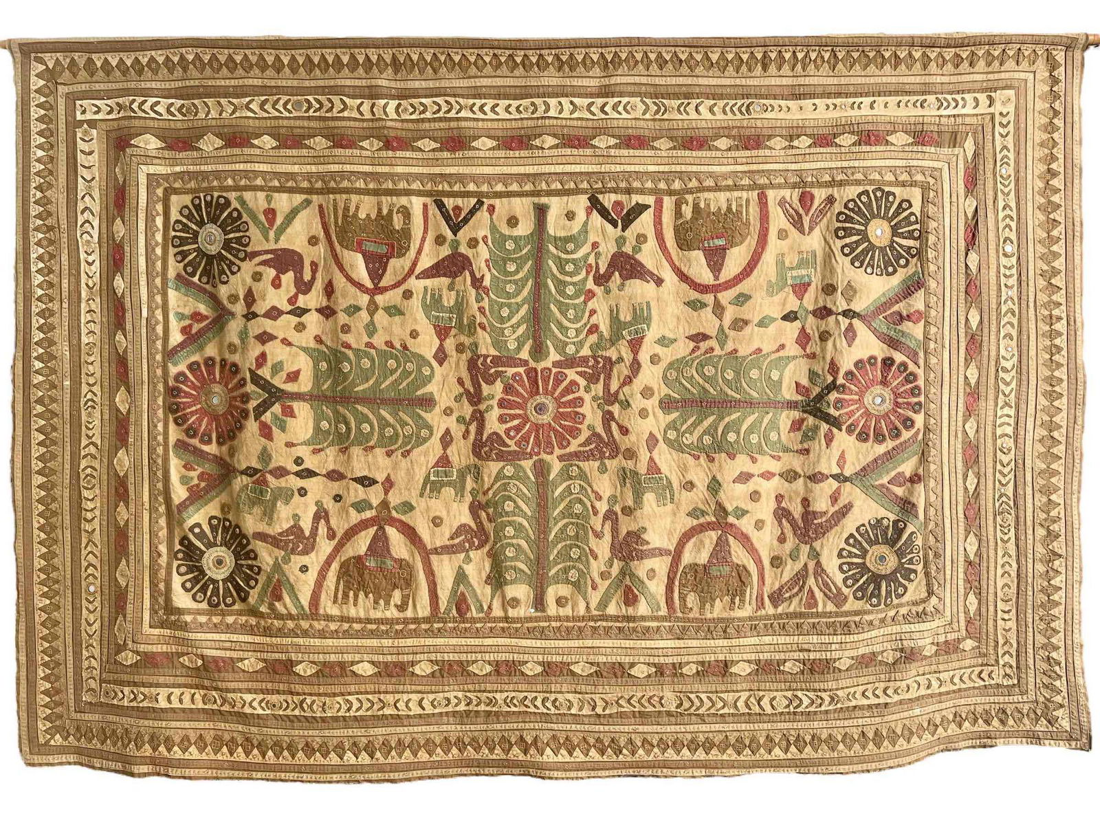 Large Indian Embroidered Textile, Elephants and Mirror Work (1 of 19)