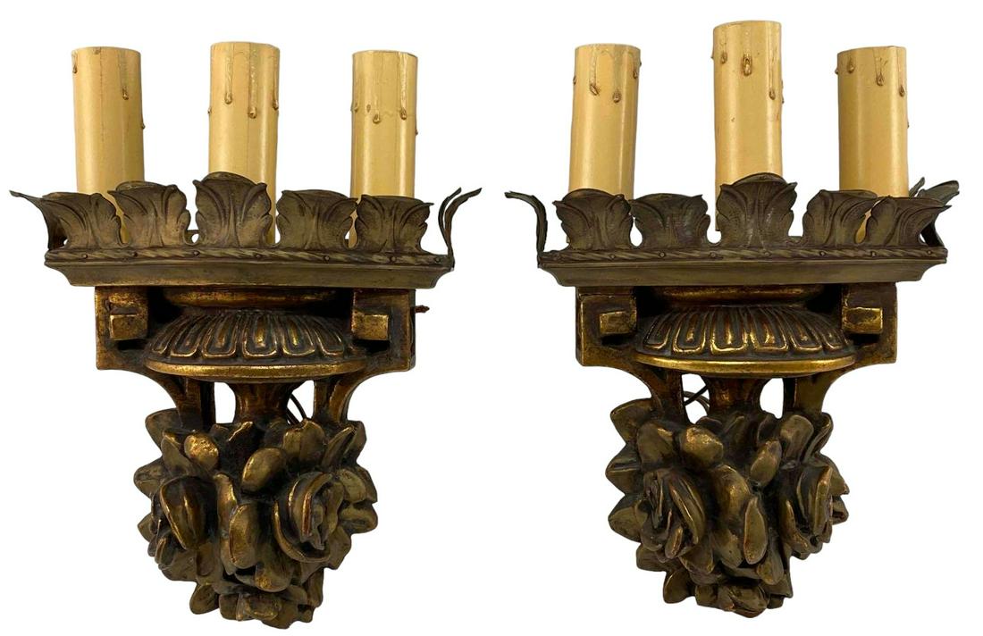 Pair of Italian Gilt Wood and Brass Sconces (1 of 15)