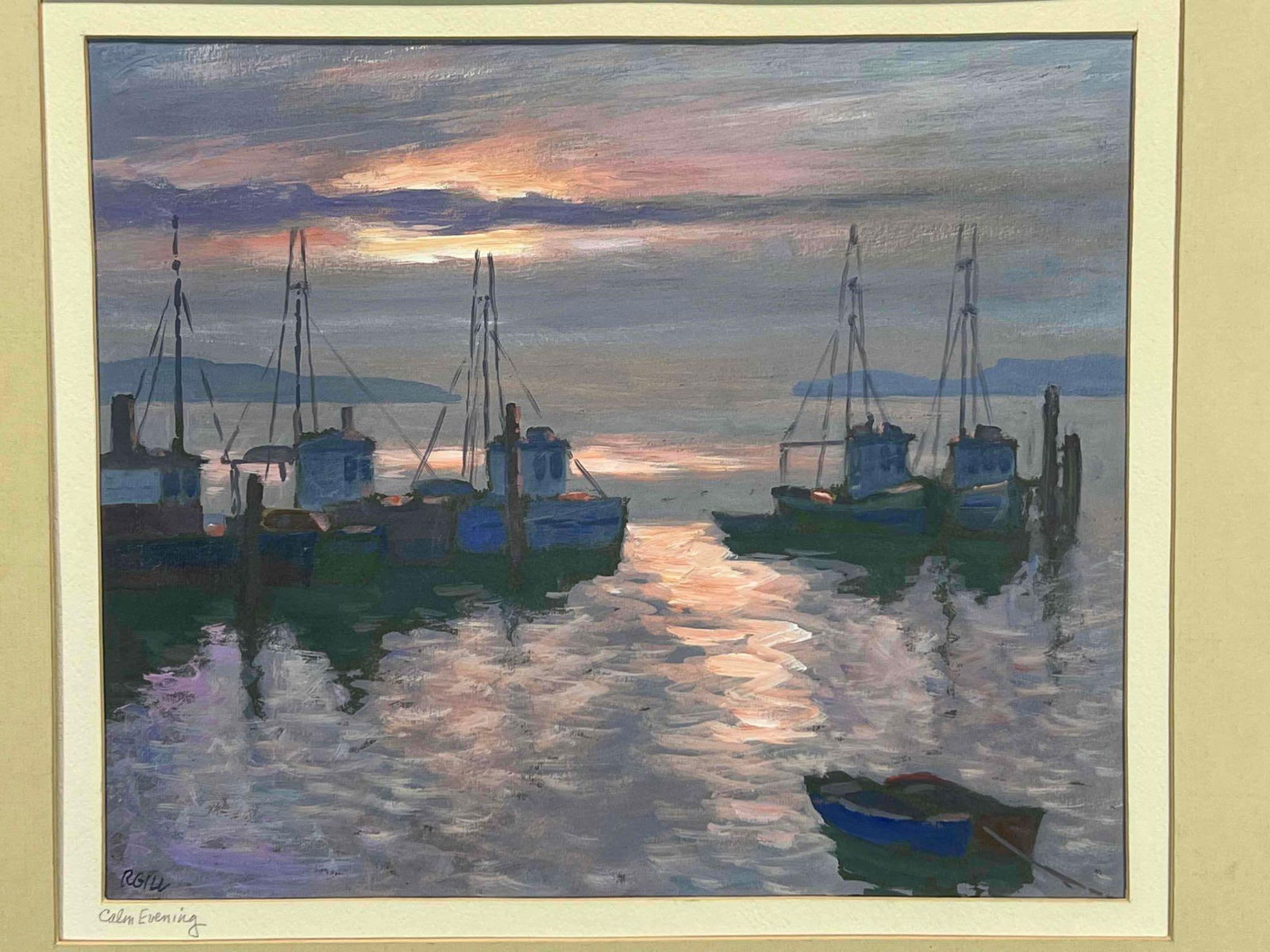 Ross R. Gill, Calm Evening, Seattle Harbor, Gouache on Paper (1 of 14)