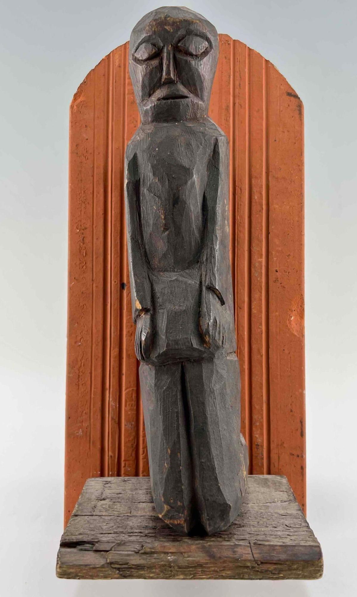 Carved Figure of Man Kneeling in Prayer, Mounted on Terracotta Sconce (1 of 20)