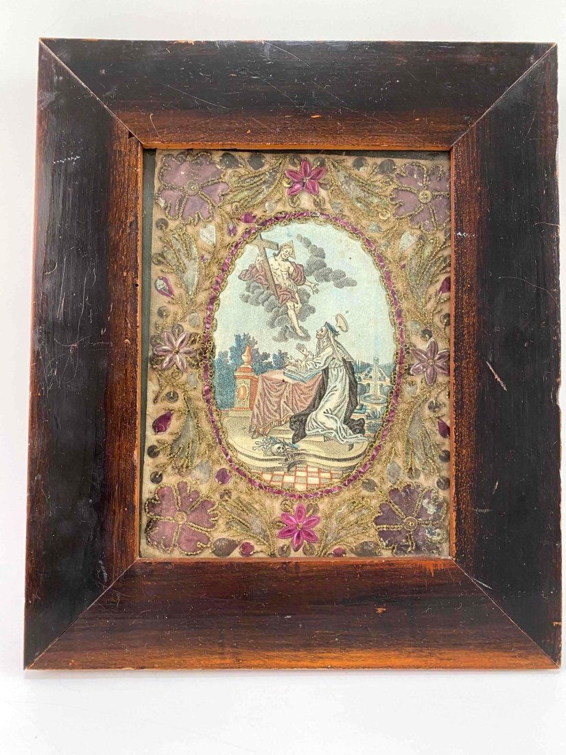 Antique Ascension Of Christ Print With Gold and Sequin Embroidery. (1 of 7)