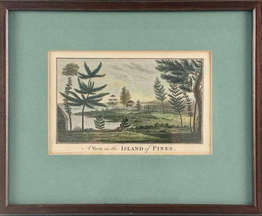 William Hodges, A View In The Island Of Pines: William Hodges, A View In The Island Of Pines, Hand Colored Etching. Frame Approximately 12.25L x 9.875W x 0.875D in. Sight Approximately 7.5L x 4.75W in.