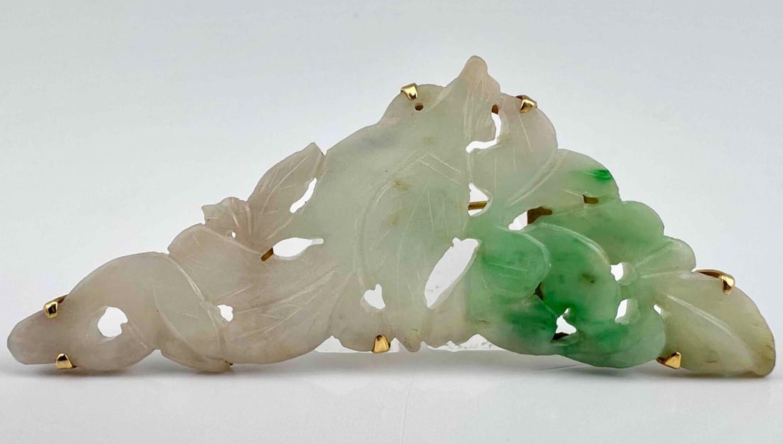 14K Carved Jade Brooch (1 of 5)
