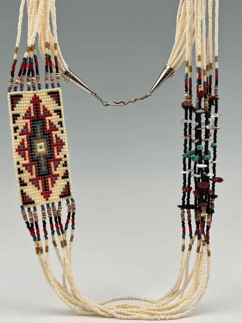 Vintage Native American Beaded Necklace With Silver Cone Clasp (1 of 6)