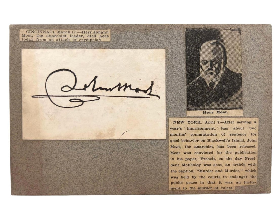Johann Most, German-American Political Anarchist Autograph & Newspaper Clipping (1 of 6)