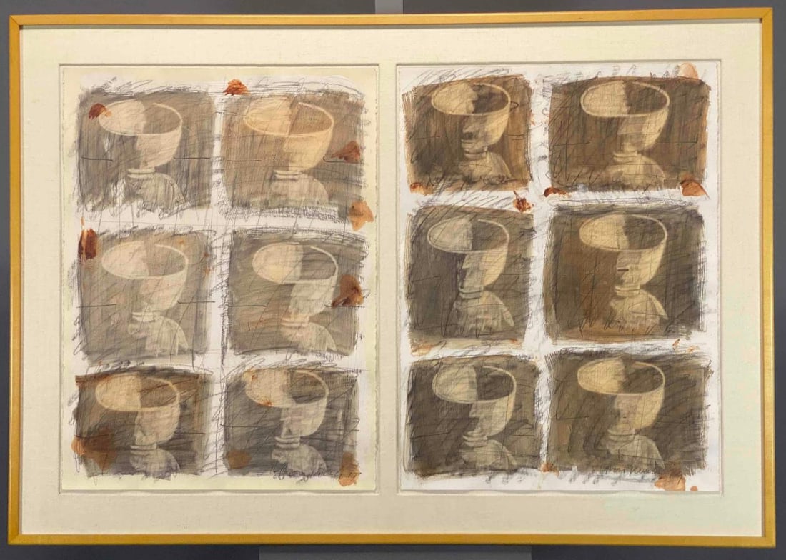 Hoon Kwak, Two Paintings of Tea Bowls, Mixed Media on Paper (1 of 10)