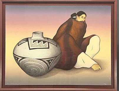 R.C. Gorman, Anasazi Jar, Lithograph On Paper: R.C. Gorman, Anasazi Jar, Lithograph On Paper. Signed RC Gorman 1986, 193/200." As Framed Approximately 39.25W x 30.75H x 1.5D in. Sight Approximately 35.0W x 26.5H in.