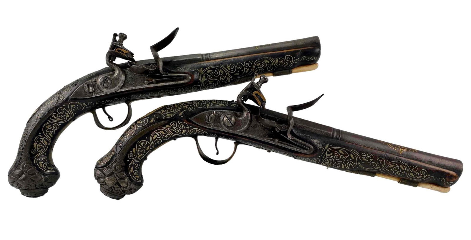 Pair Of Antique Inlaid Flintlock Pistols, Probably Ottoman (1 of 20)