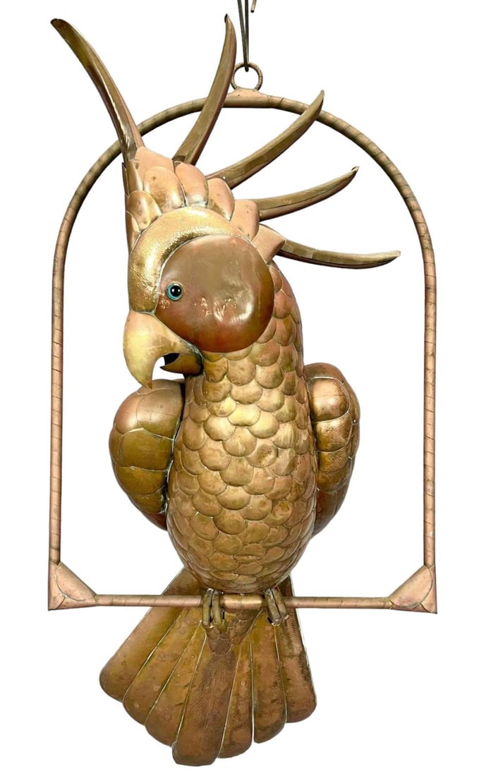 Monumental Copper Cockatoo On Perch Sculpture, Attributed To Sergio Bustamante (1 of 11)