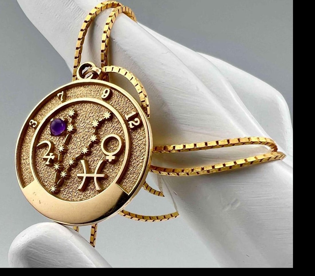 14K Amethyst Pisces Zodiac Necklace (1 of 6)