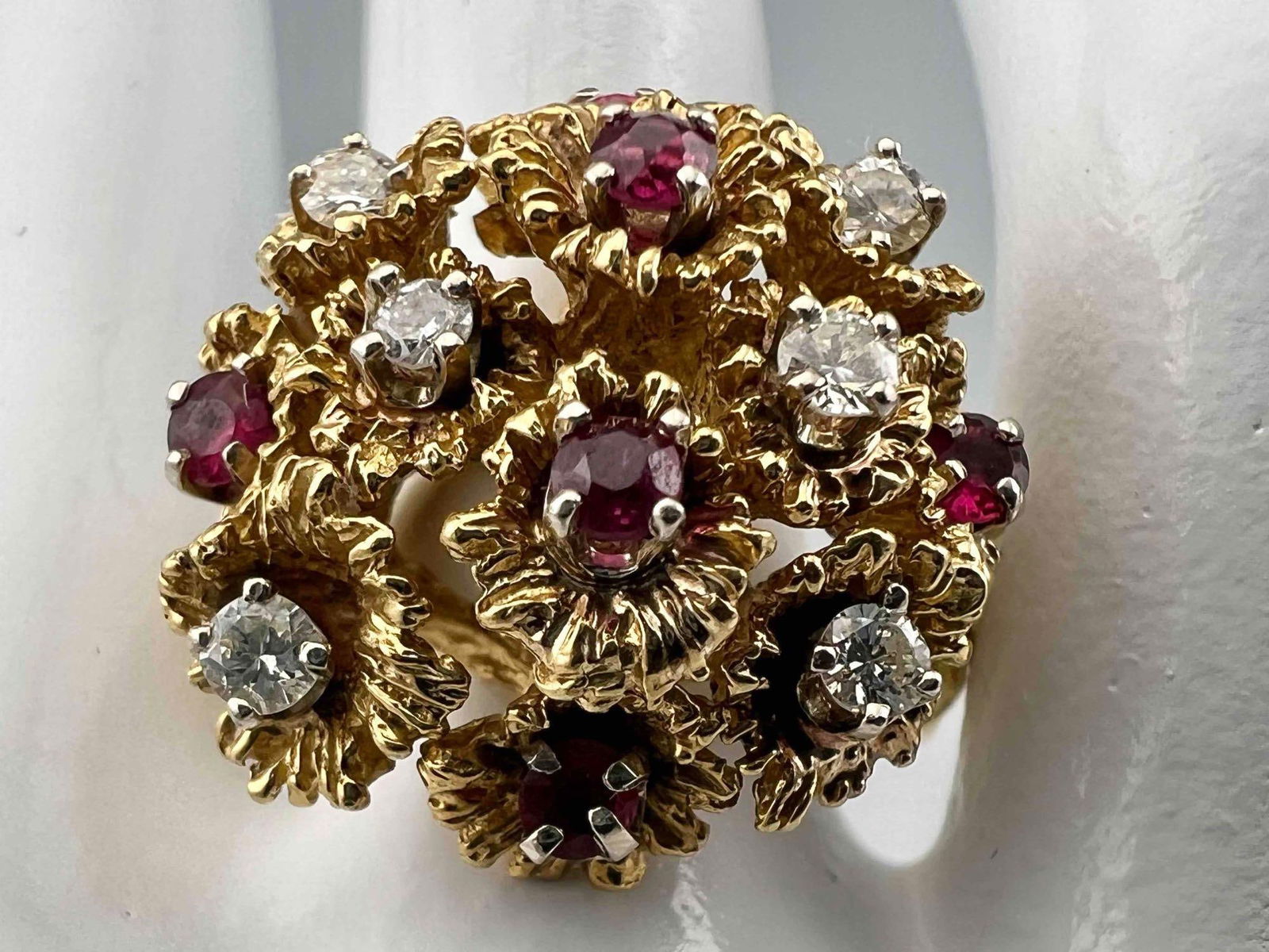 18K Diamond & Ruby Flower Bouquet Ring (1 of 5)