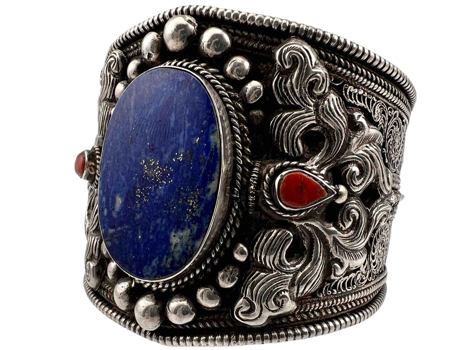 Sterling Silver Lapis Coral Cuff (1 of 7)