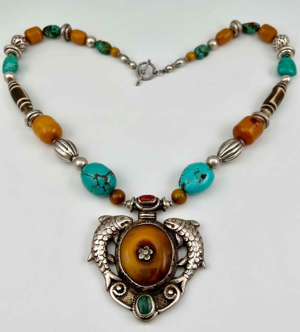 Sterling Silver Turquoise  & Amber Necklace (1 of 6)