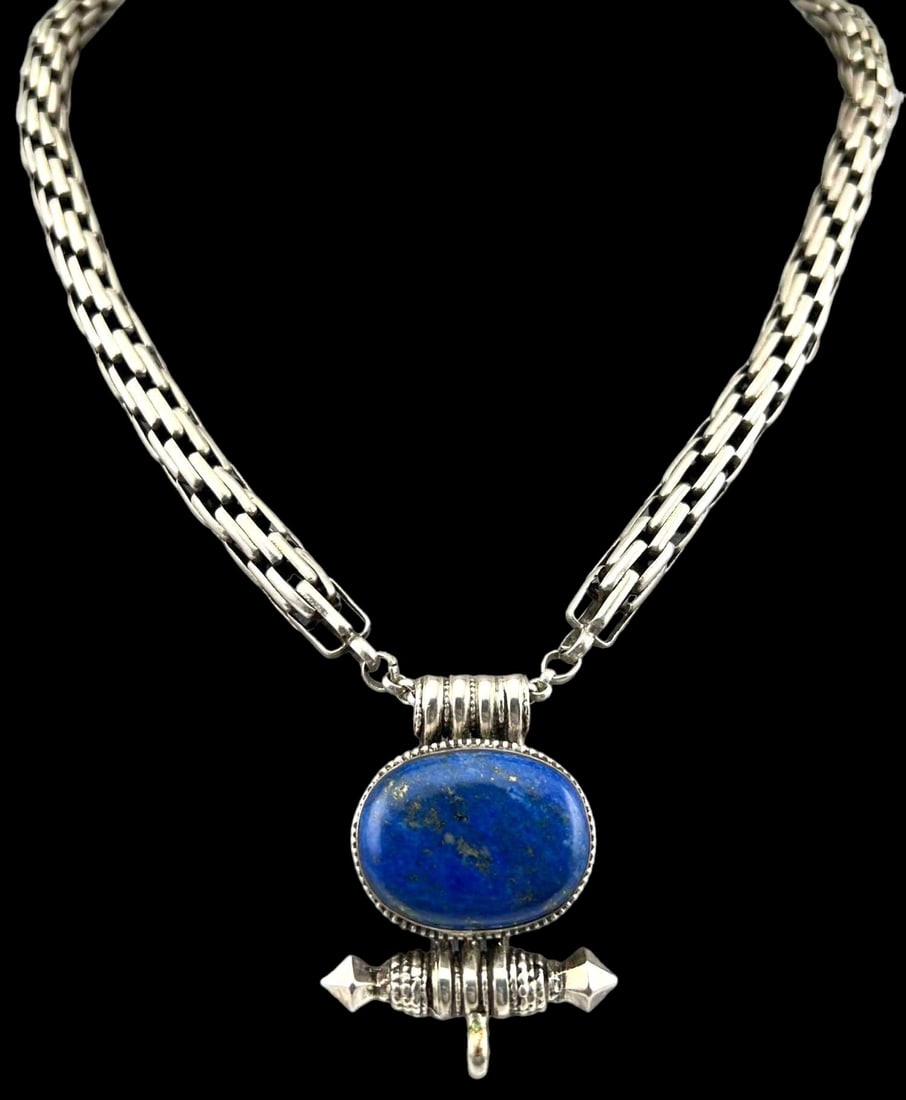 Tibetan Sterling Silver Lapis Lazuli Ghau Box Necklace (1 of 10)