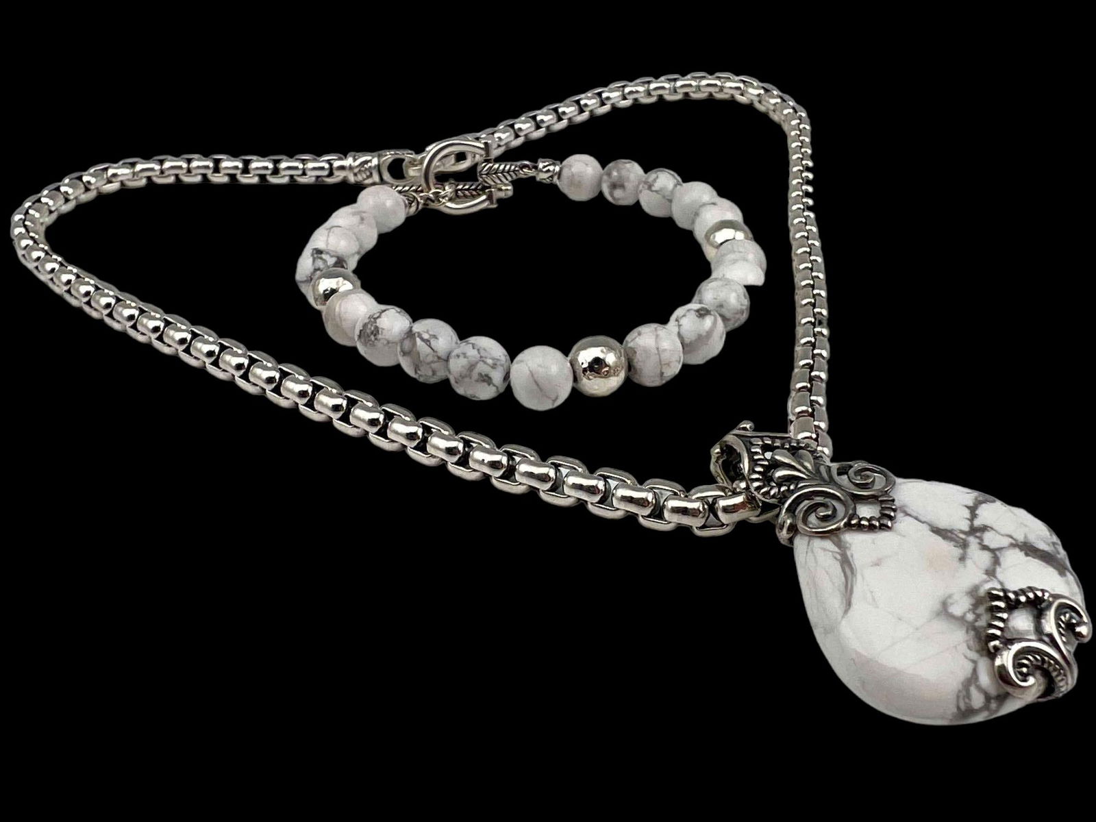 Sterling Silver Stone Necklace And Bracelet (1 of 5)