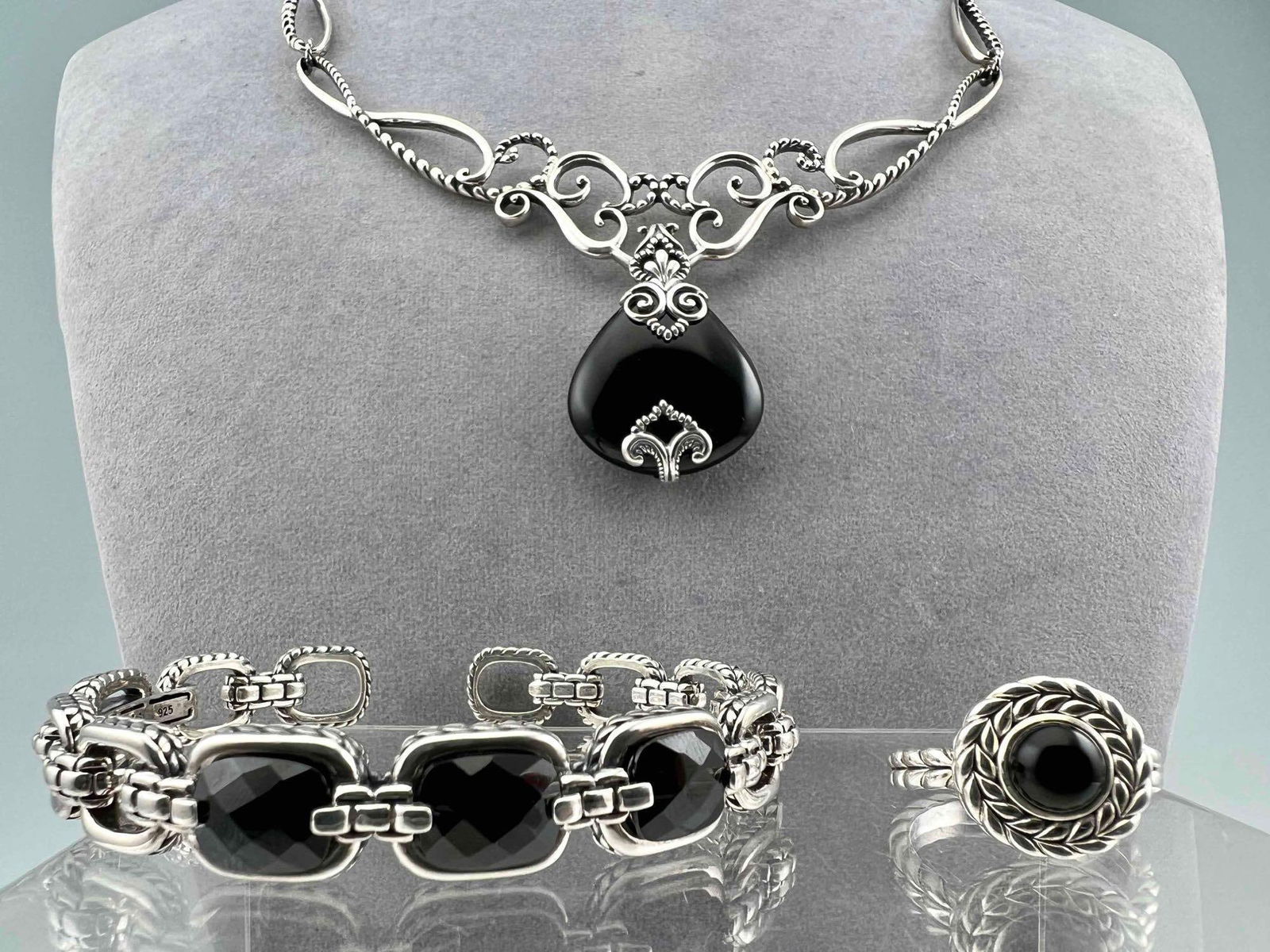 Sterling Silver Semiprecious Stone Necklace, Bracelet, & Ring (1 of 10)