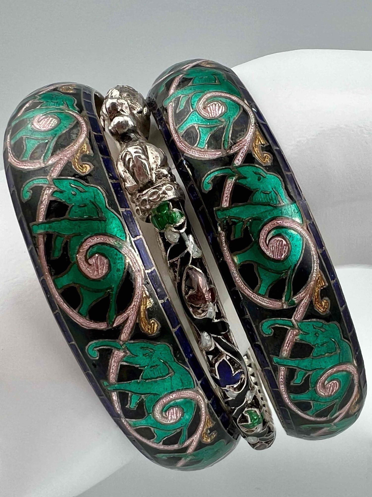 3 Sterling Silver Enamel Elephant Bangle Bracelets (1 of 5)