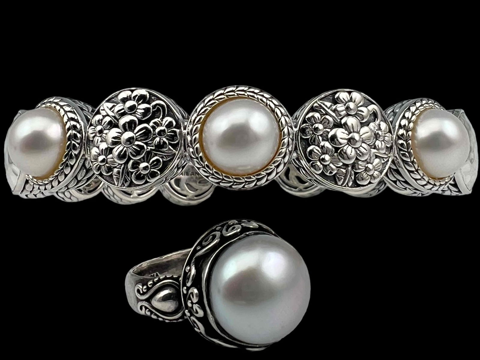 Sterling Silver Pearl Bracelet & Ring (1 of 10)