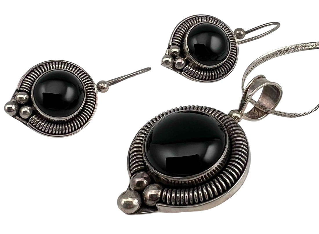 Sterling Silver Onyx Necklace & Earring Set (1 of 9)