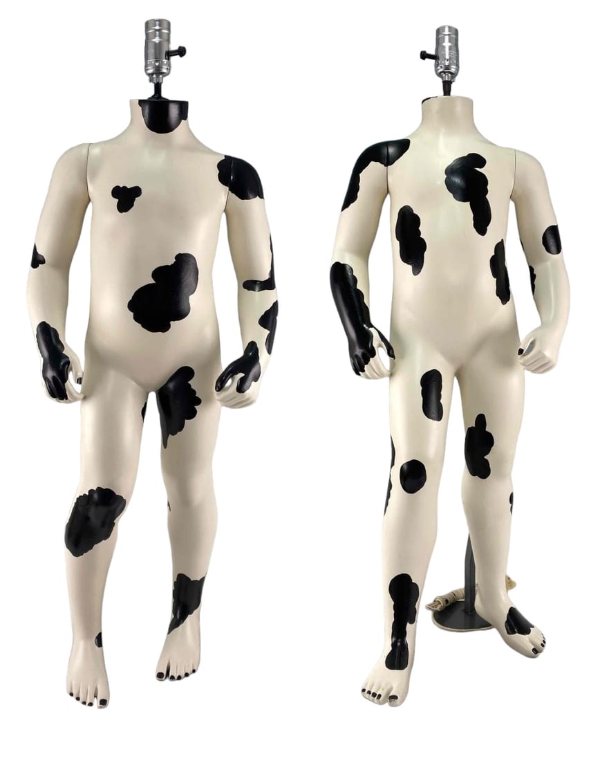 Pair of Cow Spot Mannequin Lamps, California Outsider Pop Art (1 of 17)