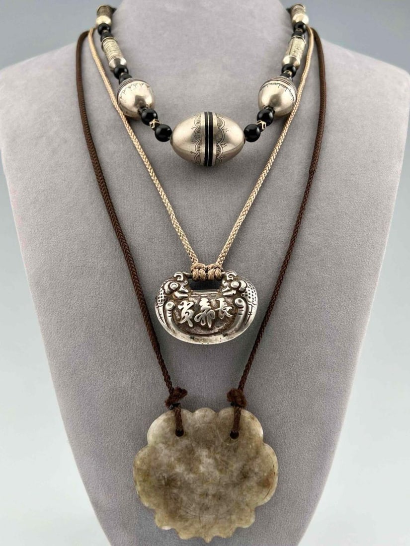 Three Asian Silver & Jade Necklaces (1 of 16)