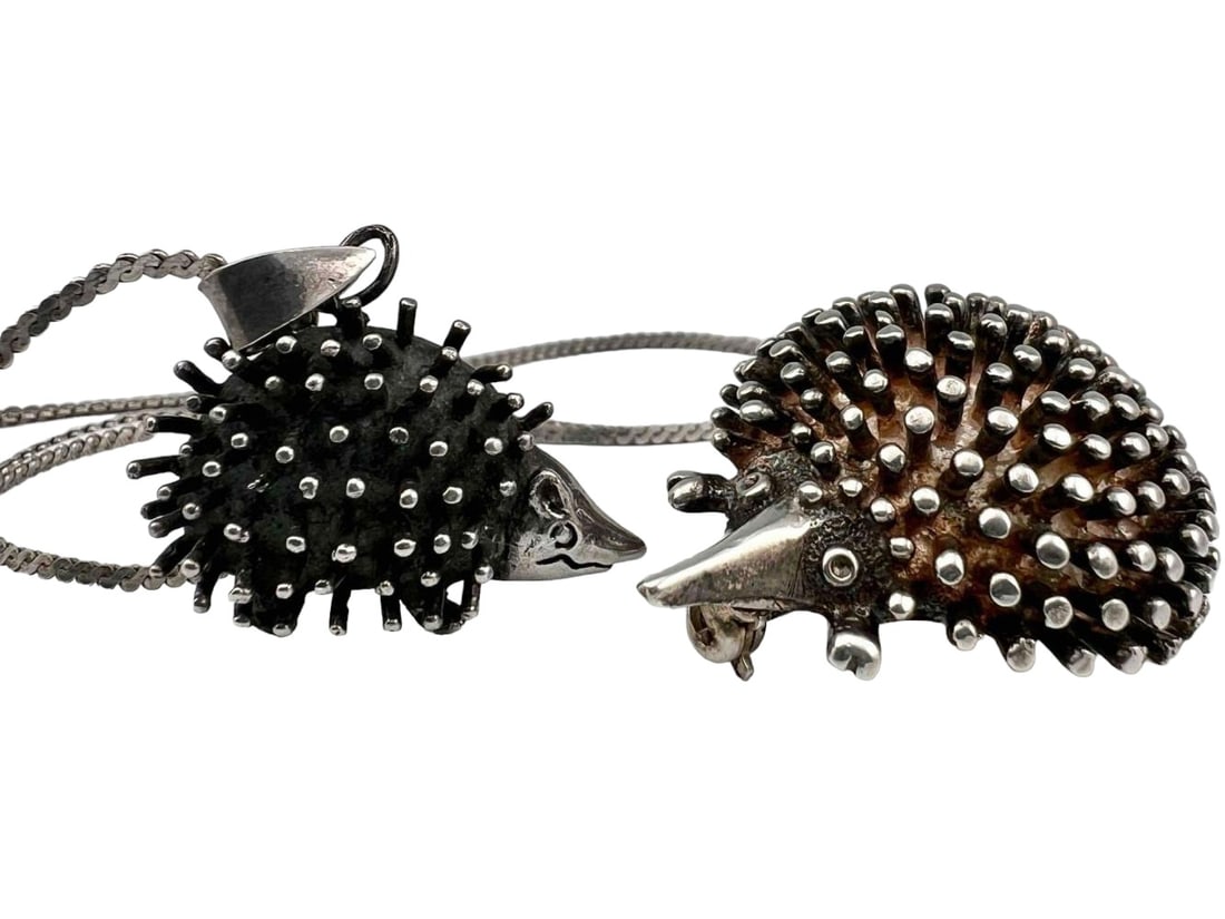 Sterling Silver Hedgehog Necklace & Pin (1 of 13)